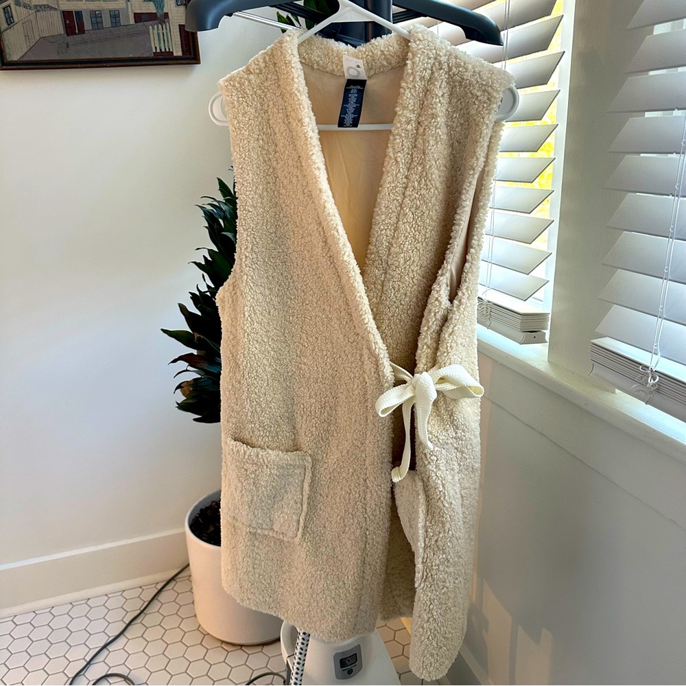 Long Sherpa Vest with side cinch tie from Anthropologie